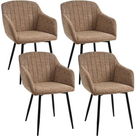 GOEURVANT Ciniglia Sedia da pranzo Marrone Caffè, Set da 4, sedia ergonomica con braccioli e imbottitura spessa