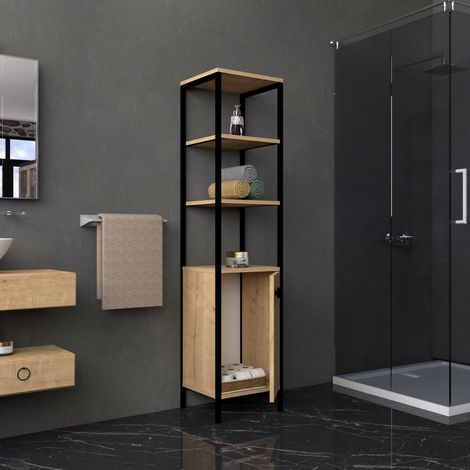 Mobile Colonna Sabaudia, 3 Ripiani, Un'anta, 4 Vani, 162x34x38h cm Marrone Rovere (1/3)