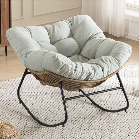 OKWISH Schaukelstuhl aus Chenille, Sessel, 102 x 98 x 77 cm, Hellblau (1/5)
