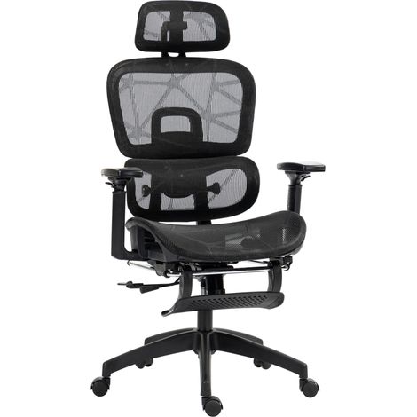 Silla de oficina ergonómica negra con reposacabezas, soporte lumbar y reposapiés (1/4)