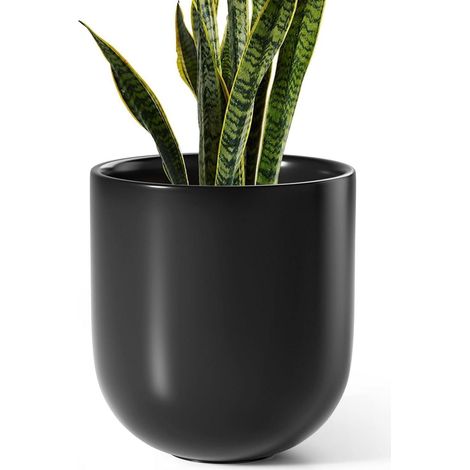 Keramik Blumentopf 25 cm mit Abflussloch und Stöpsel, Schwarz (1/5)