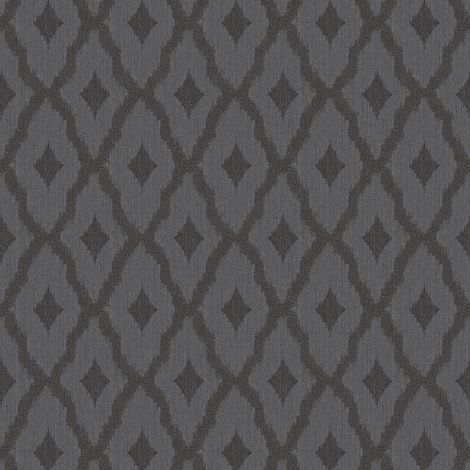 Ethnic style wallpaper wall Profhome 961975 textile wallpaper textured with rhomboid pattern matt grey black 5.33 m2 (57 ft2) (1/5)