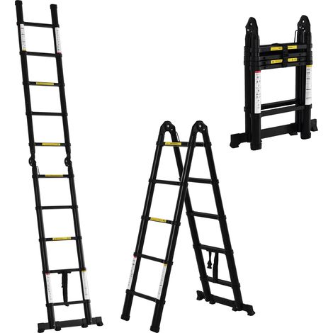 Echelle telescopique pliante 10 marches aluminium 320 cm noir