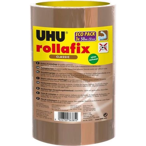 UHU ROLLAFIX RUBAN D'EMBALLAGE BRUN 3 x 50m