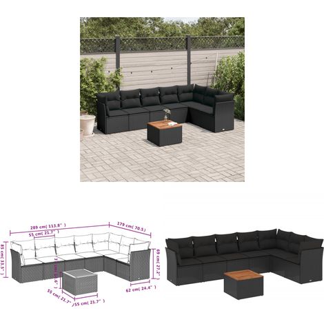 8-tlg. Garten-Sofagarnitur mit Kissen Schwarz Poly Rattan - Gartensortiment - Outdoor Möbel - Lounge Set - Gartenlounge - Rattan Gartenmöbel - Home & Living (1/3)