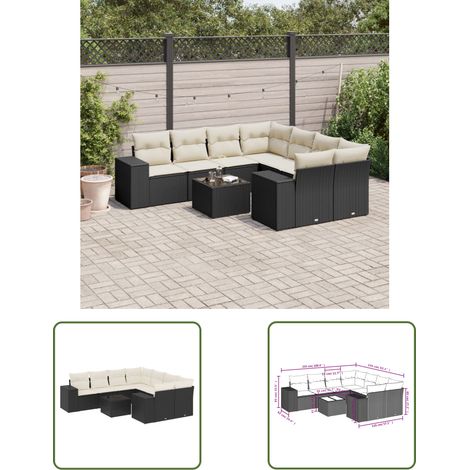 The Living Store 9-tlg. Garten-Sofagarnitur mit Kissen Schwarz Poly Rattan - Gartenmöbel - Esstischset - Outdoor Möbel - Lounge Set - Rattan Gartenmöbel (1/3)