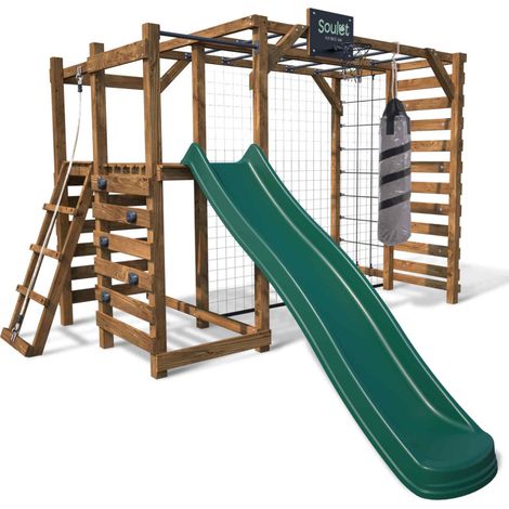 Aire de jeux multisport en bois traité avec toboggan ACHILLE (1/5)