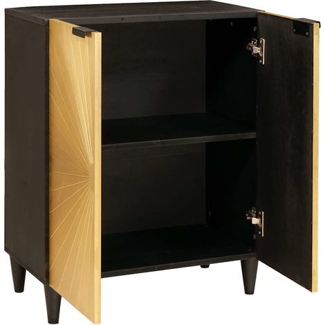 Buffet,Bahut,Meuble de Rangement Noir et or 60 x 33 x 75 cm bois de manguier massif CFW20713 (1/5)
