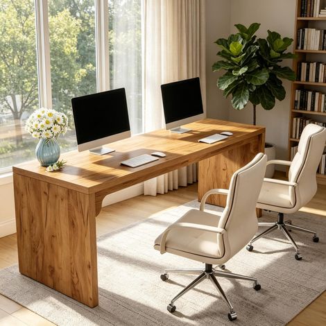 Bureau extra-long, Bureau d'écriture long, Bureau pour deux personnes, Bureau double spacieux, Grand bureau d'ordinateur (bureau uniquement) (1/5)