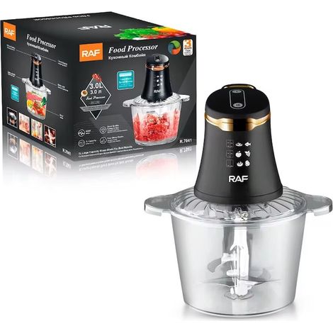 Hachoir électrique professionnel 3 L 800 W, robot culinaire compact et puissant, hachoir de cuisine avec 4 lames en acier inoxydable, 2 vitesses, bol transparent résistant, idéal pour la viande, les l (1/5)