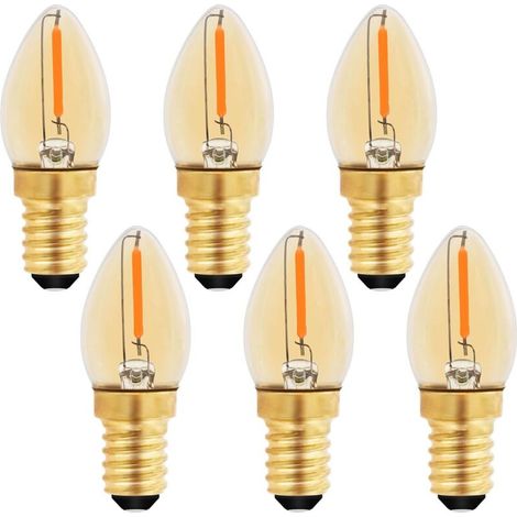 C7 Ampoule Bougie LED E14, E14 Vintage Edison Ampoule Décorative Veilleuse 0.5W équivalent 5W, Ampoule à filament LED Ambre E14 Candélabre 2200K Blanc Chaud, Non Dimmable, Lot de 6