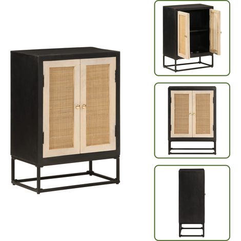 Buffet noir 55x30x76 cm bois massif de manguier et fer - Buffet Noir - Meuble Rangement - Commode Bois - Meuble Salon - Meubles Design (1/5)