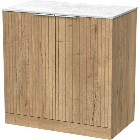 Callingwood Contemporary Floor Standing 2 Door Vanity Unit with White Marble Worktop , 800mm, Autumn Oak (1/4)