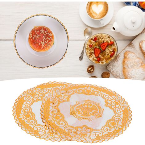 Lot de 2 sets de table dorés 20x20cm, pouvant également servir de dessous de tasse, pour mariage ou réception (Type 04). (1/5)