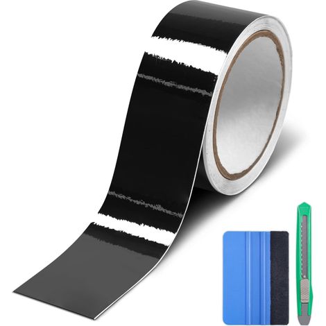 Covering Carbone Noir Brillant 5 x 900 cm + Outils, Protection Seuil de Porte Voiture, Applicable à Protection de Carrosserie Porte Voiture des Bords des Autos, Motos et Vélos (1/5)