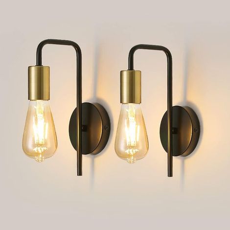 Applique Murale Vintage 2 Pack, Lampe Murale Intérieur Industrielle, Spot Mural Fer Rétro pour Chambre Couloir Bar, Noir, Sans Ampoule (1/5)