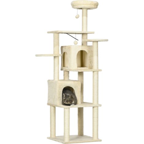 Arbre à chat vertical 49 x 49 x 171 cm griffoir et plateformes design contemporain cosy en panneaux de particules beige (1/4)