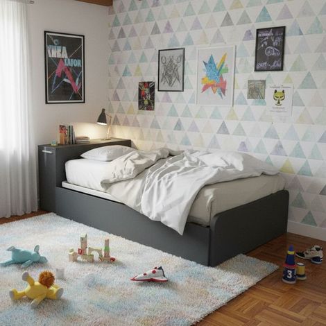 Letto una piazza e mezza 120x190 con contenitore e secondo letto estraibile - Basalto
