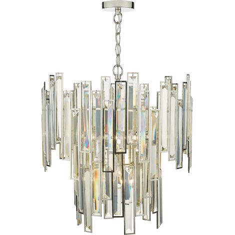 DAR ODILE - Suspension en cristal champagne avec cadre en nickel poli, 6x G9 (1/5)