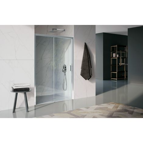 Nicchia doccia 120 cm scorrevole con profili in alluminio brillantato cromo e finitura pannelli trasparente - Cee Art SP