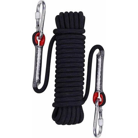 Corde d'escalade d'extérieur, Corde d'escalade en plein air,Noir Corde de sécurité en nylon tressé, 15 m (1/4)