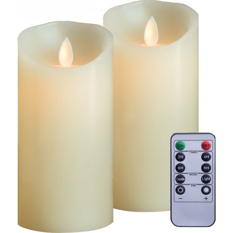 Lot de 2 bougies à LED 15 cm en cire avec télécommande, flamme vacillante - Vivezen (1/5)