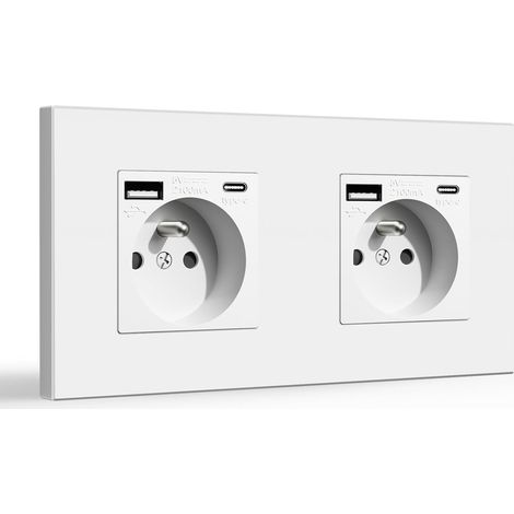 Double Prise Murale avec USB et 1 Type C,Prise de Courant Alternatif avec Panneau en Plastique,Multiprise Murale(Max 2.1A),Convient au Smartphone,à la Tablette (2 Prise avec USB et Type C,Blanc) (1/5)
