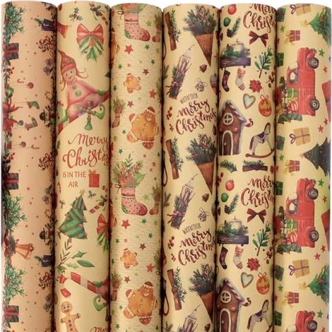 Papier cadeau de Noël, 12 feuilles, papier kraft recyclé 70 x 50 cm (1/5)