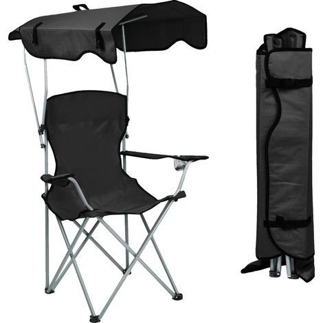 Silla plegable con parasol integrado, ligera y portátil, negra. (1/2)