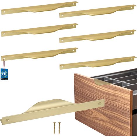 Tiradores para muebles KOTARBAU® Modern Edge de aluminio color oro mate, 192/212 mm, juego de 6 unidades