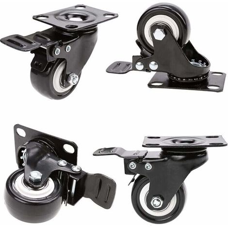 Swivel Casters with Brakes, 50mm Rubber Casters for Furniture, 400kg Capacity, Non-Marking Floor Casters for Heavy Loads - Rubber Wheel for Trolley, Black (1/5)