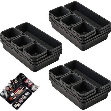 Organisateur de tiroir : 24 pièces boîtes à outils organiseurs noires boîte de rangement tiroirs, organisateur d'outils d'atelier, organisateur de tiroirs de cuisine, boîtes de rangement pour (1/5)