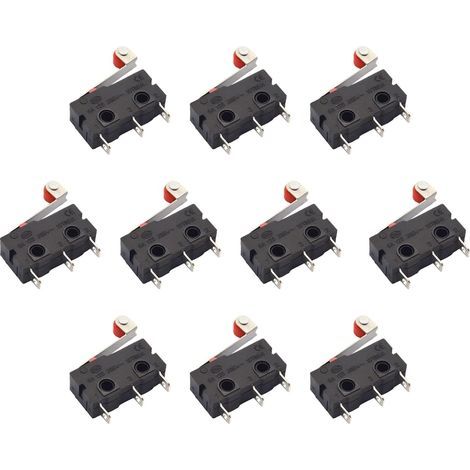 10 Pcs Micro Interrupteurs en Plastique avec Bras de Levier et 3 Broches - Interrupteur Fin de Course SPDT 220V 5A, Mini Contacteur 1NO 1NC pour Applications Électroniques et Automatisation (1/5)