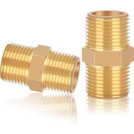 Mamelon Double 3/8 pouce Filetage Extérieur en Laiton, Double Mâle Joint de Tuyau Fileté avec Hexagone AG/AG 2 pièce pour Raccord de Tuyau (1/5)