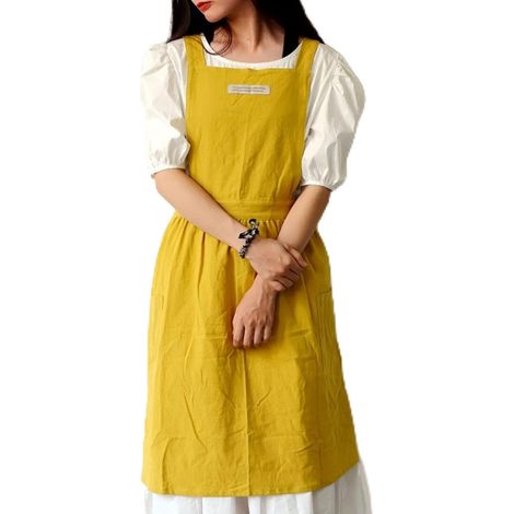 Tablier Femmes Tablier Japonais Femme Coton et Lin avec Bretelles Croisees Bavoir Couleur Unie Coton Vintage Tablier de Cuisine avec 2 Poches pour Chef Jardinage Fleuriste (1/5)