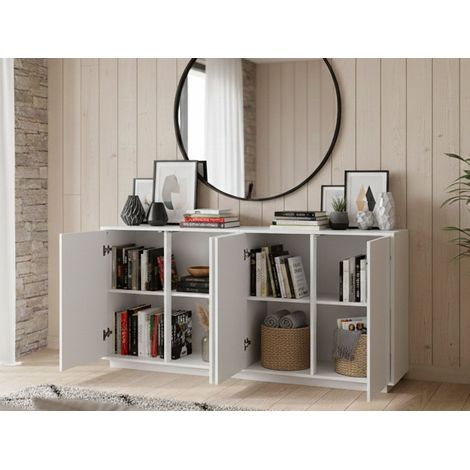 Dmora - Aparador Dnánde, Aparador de cocina con 4 puertas, Buffet de salón, 100% Made in Italy, cm 180x41h86, Blanco brillo (1/5)