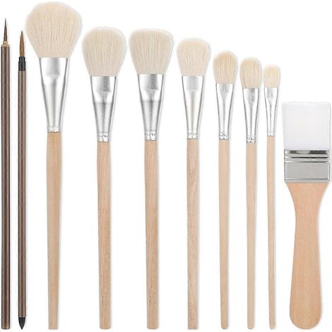 Ensemble de 10 pinceaux pour glaçure de poterie, ensemble de pinceaux en laine pour aquarelle -- (1/5)