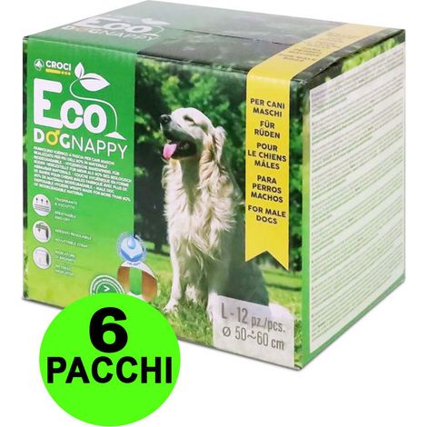 Croci Dog Nappy Eco - Fascia Assorbente biodegradabile per cani maschi, taglia L - Ø 50-60 cm, Mutanda pannolino igienico pipi cane, Antiodore, Usa e getta, Chiusura adesiva regolabile, 12 pz