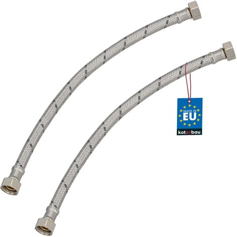 KOTARBAU® Lot de 2 Flexible Robinet 3/8"x3/8" - Tuyau Robinet 40cm - Acier Inoxydable - Rallonge Robinet Cuisine Flexible - Tuyau Robinet Cuisine Flexible - Tuyau Flexible Plomberie - Argent (1/4)