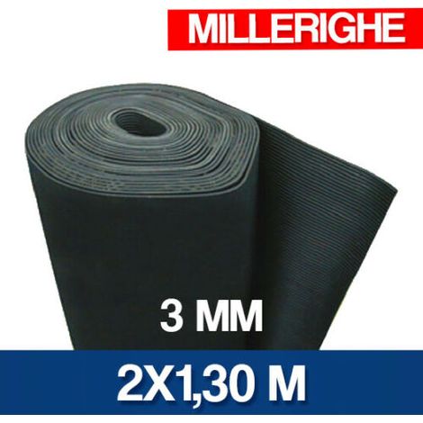 LASTRA IN GOMMA NERA 3-5 MM H 120 - 130 PAVIMENTO GOMMA LISCIA MILLERIGHE 16890V 3 MM MT 2X1.30 MILLERIGHE (29210)