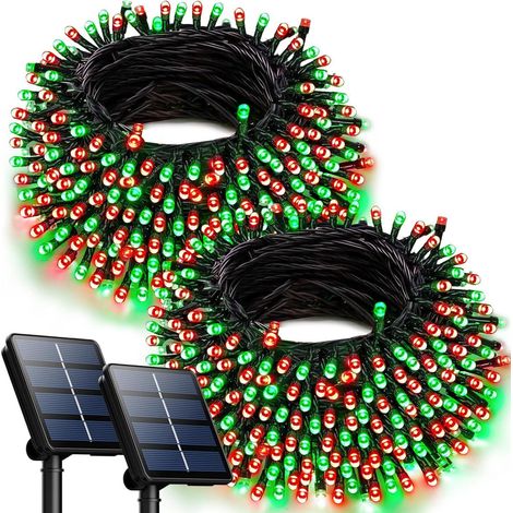 Guirlande lumineuse solaire d'extérieur pour décoration de Noël, cour ou jardin, avec des étoiles scintillantes, idéale pour la fête nationale américaine et Halloween.