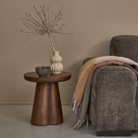 Table d'appoint en bois de manguier ronde (1/4)