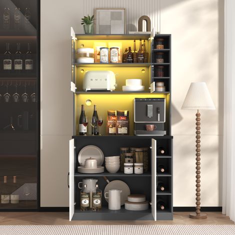 Credenza da Cucina con 2 Ante e Nicchie, LED Integrata, per Cucina e Sala da Pranzo, 100 × 47 × 187 cm (1/5)