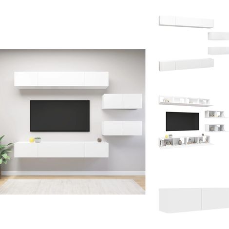 6-tlg. TV-Schrank-Set Weiß Holzwerkstoff - TV-Schrank - Hängender TV-Schrank - Wohnzimmermöbel - Regal - Fernsehregal (1/5)