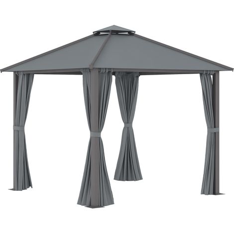Tonnelle de jardin pour terrasse avec 4 parois latérales double toit protection solaire 3 x 3 m gris