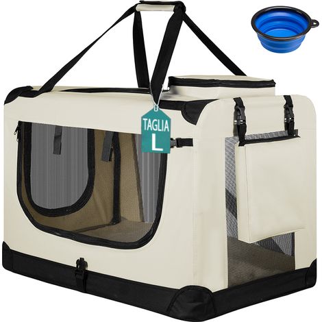 Trasportino per Animali Domestici Taglia L Gabbia Pieghevole Cani e Gatti Beige (1/5)