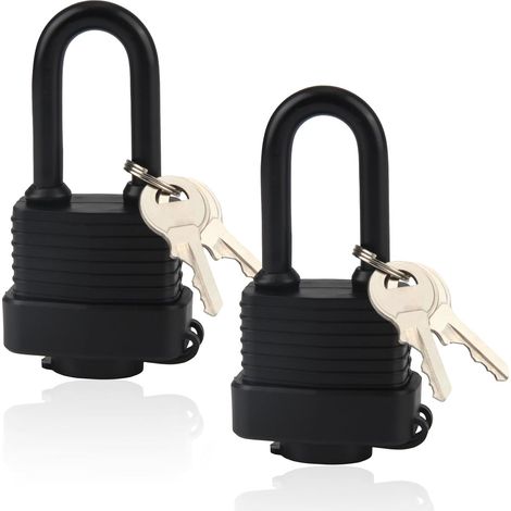 Cadenas Long 40mm 2 Pièces Cadenas Exterieur avec Clé Double Verrouillage Matériau du Cylindre de Serrure en Laiton pour Garage Clôture Abri de Jardin Cour Schwarz (1/5)