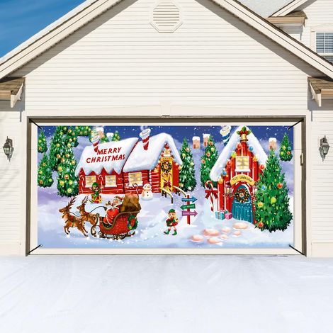 6 x 13 Pieds Bannière de Porte de Garage Large Bonhomme de Neige Père Noël GNOME Toile de Fond de Nativité pour Nouvel An (Bonhomme de Neige) (1/5)