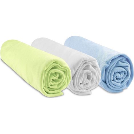 Lot de 3 Draps housse Bambou - 70x140 cm - Anis-Blanc-Ciel (1/4)