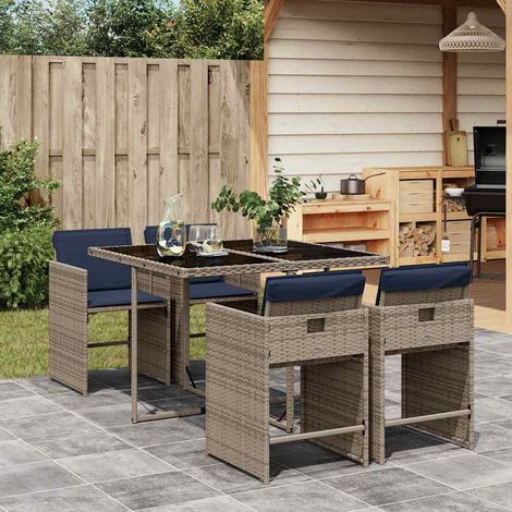 vidaXL Set da pranzo da giardino da 5 pz con Cuscini in Polyrattan Grigio (1/5)